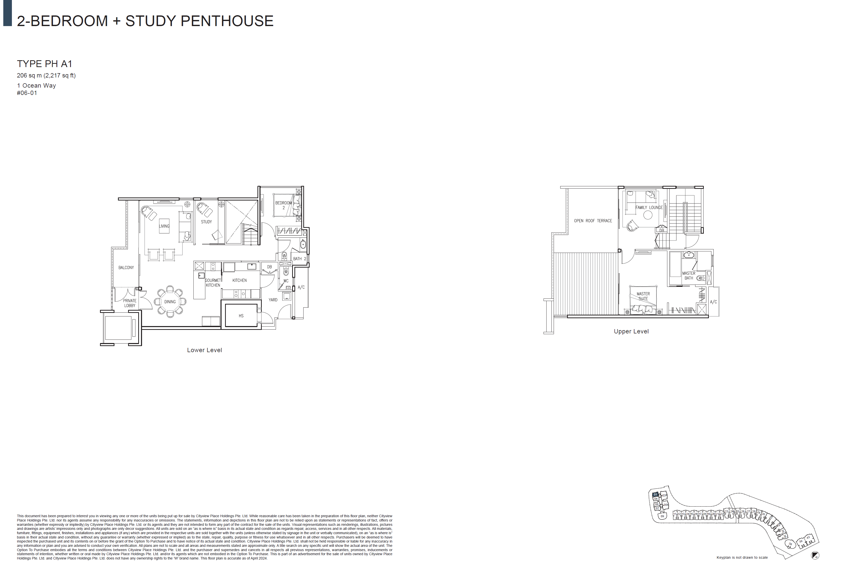 Floor plan of The Residences At W Singapore Sentosa Cove type Penthouse, Penthouse, 2,217 sq ft